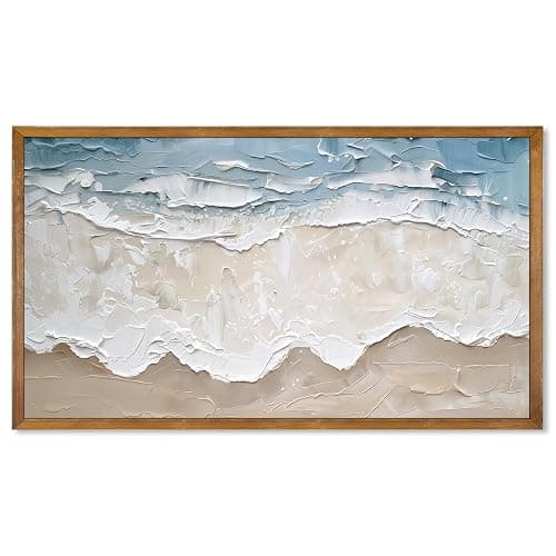 Abstract Framed Wall Art Abstract Wall Decor Living Room,Beach Art Print Soft Blue Nature Seascape Pictures Wall Decor for Bathroom Bedroom Office,18"x10" - Image 1