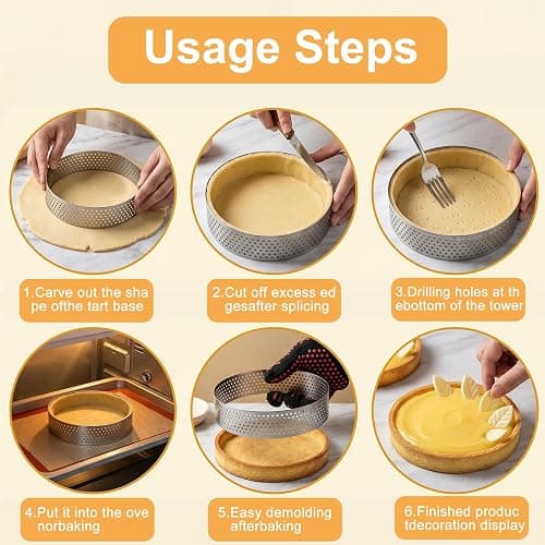 HX-pyahgtv 6 Stück Mousse Tartelette Förmchen, 10 cm Perforierte Dessertringe, Crumpet Rings für Mousse Torten Minikuchen Mini-Pizzen Pie Quiche, Hochwertige Backringe für Kochen & Backe thumbnail 6