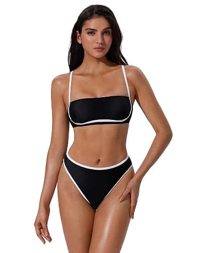 SUUKSESS Women Bandeau High Waisted Bikini Set Cheeky High Cut 2 Piece Swimsuits thumbnail 3