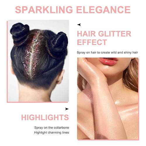 Hair and Body Glitter Spray, Shimmering Powder Sparkle Powder Makeup, Glitter Loose Sparkle Makeup for Body Highlighter,Festival Prom Rave Accessories (Pink) thumbnail 4