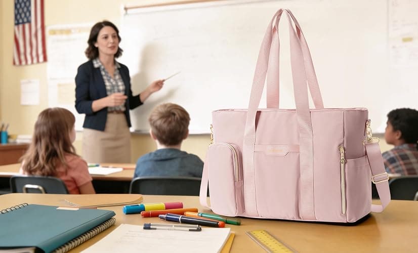 Marscamd Teacher Tote Bag for Work with 10 Pockets, 15.6" Laptop Water-Resistant Bag with Crossbody Strap for Women, College thumbnail 9