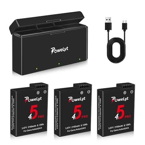 PoweLyt Osmo 360/Action 6/5 Pro/4/3 Battery 2 Packs 3.87V 2100mAh Osmo Action 5 Pro Batteries and 3 Channels Charging Station Compatible with DJI Osmo Action 6/Action 5 Pro/Action 4/Action 3,Osmo 360 - Image 1