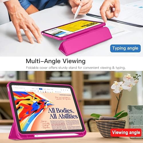 iMieet iPad (A16) Case 11th Gen/iPad 10th Generation Case [11-Inch 2025/10.9 Inch 2022] with Pencil Holder, Trifold Stand Smart Cover with Soft TPU Back,Auto Wake/Sleep(Rose Red) thumbnail 3