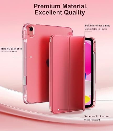 TiMOVO Case for iPad A16 11th Generation 2025 11 Inch/iPad 10th Generation 2022 10.9 Inch with Pencil Holder, Slim Stand Cover with Translucent Back, Support Touch ID, Auto Wake/Sleep, Watermelon Pink thumbnail 6