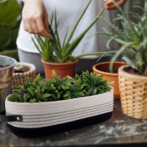 Oradrem Cotton Rope Toilet Basket Bathroom Decor Baskets, Toilet Paper Holder Basket, Farmhouse Home Decor Organizing Small Baskets 13"x5.9"x4" Black thumbnail 6