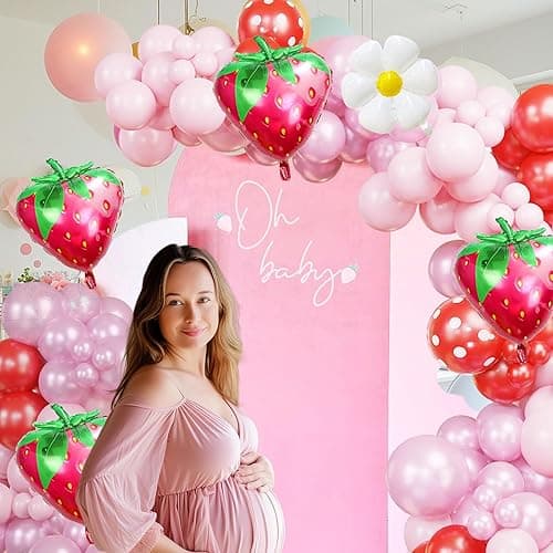 Strawberry Balloon Garland Berry First Birthday Party Decorations Pink Red Balloon Arch Ideal for Berry Sweet Themed Celebrations, Sweet Girl Baby Showers，Strawberry and Pastel Daisy Party Supplies thumbnail 6