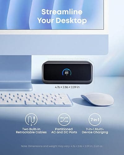 Anker Nano Charging Station, 7-in-1 USB-C Power Strip for iPhone 16/17, 2.3 ft Anker InstaCord Retractable Cable, 3 USB-C, 1 USB-A, 3 AC, 100W Fast Charging Desktop Accessory for MacBook, Home, Office thumbnail 3