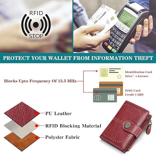 BVEOGMRO Small Wallet for Women Bifold Credit Card Holder RFID Blocking with Zipper Pocket thumbnail 6