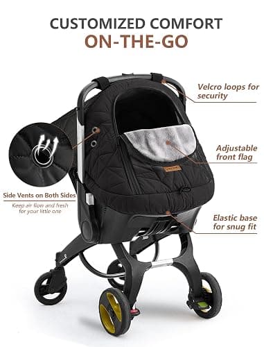 Car Seat Cover Baby Winter: Sprouterie Carseat Canopy for Babies - Infant Cold Weather Shield with Zipper Peeping Window Warm and Cozy Waterproof Universal Fitted Black for Boy Girl Neutral Newborn thumbnail 5