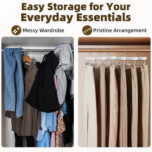 HOUSE DAY Premium Wooden Pants Hangers 25 Pack, Solid Lotus Wood Skirt Hangers with 2-Adjustable Clips, Heavy Duty & Anti Slip Wood Bottom Hanger for Slacks, Jeans, Trousers, Shorts (White) - Pack of 25 - White thumbnail 6