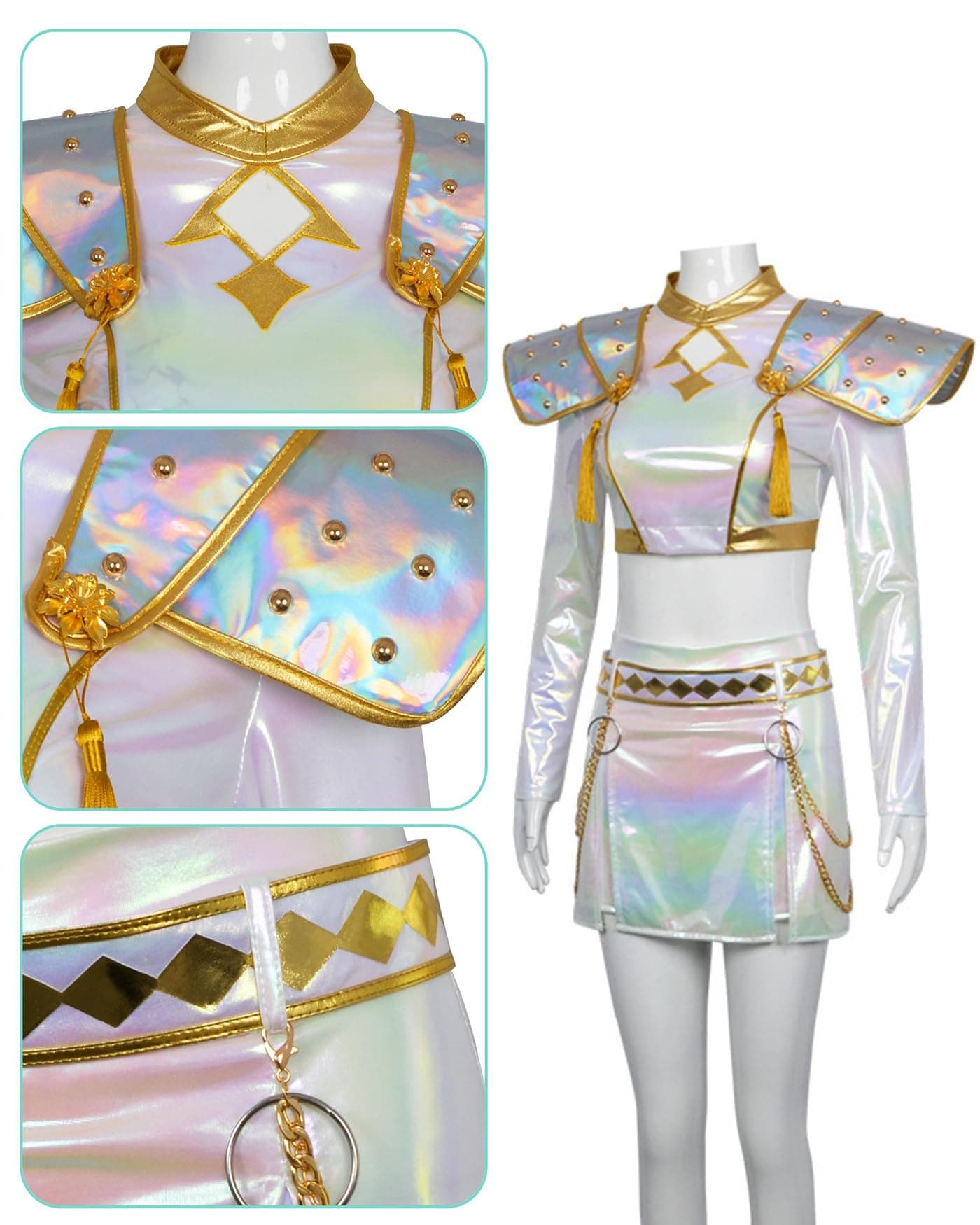 Women's Demon-Hunting Stage Costume, K-Pop Idol Mira/Zoey/Rumi Performance Outfits, Anime Character Cosplay Full Set for Halloween - X-Large - Zoey thumbnail 6