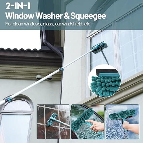 TelesPro 20 Foot High Reach Duster Kit with 5-12FT Extension Pole High Ceiling Dusting and Window Cleaning Kit with Telescopic Pole Window Washer&Squeegee,Cobweb Duster,Fan Duster and Feather Duster thumbnail 4