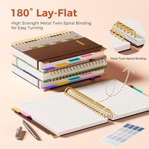 XYark Line Hardcover Spiral Notebook with Removable Dividers Tabs & Ruler, 5 Subject Notebook College Ruled, 300 Page, Large 8"x10" B5 Notebooks for Work School, Lined Journal for Women & Men, Brown thumbnail 3