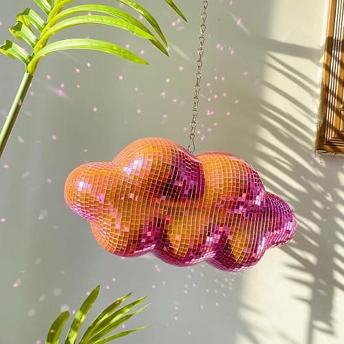 Pink Disco Ball Cloud Shaped, Hanging Disco Home Decor for Party,Room,Home, Retro Reflective Mirror Ball with Chain, Disco Ornaments, Design Patent thumbnail 8