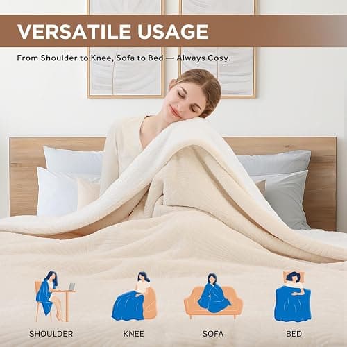 Westinghouse Electric Blanket Twin, Flower Jacquard Heated Blanket Twin Size with 10 Heating Levels and 1-12 Hours Auto-Off, Flannel to Sherpa Reversible, Machine Washable (62" x 84", Beige) thumbnail 8