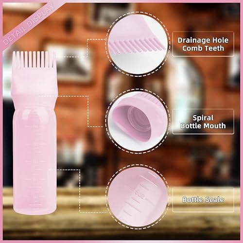 BLAAROOM 2Pack Root Comb Applicator Bottle - 6 Oz Hair Oil Applicator, Dye Bottle Tools with Oil Dispenser & Root Comb Brush - Pink thumbnail 3