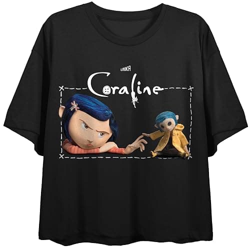 Coraline & Coraline Doll Women's Black Crew Neck Short Sleeve Crop Top - Image 1