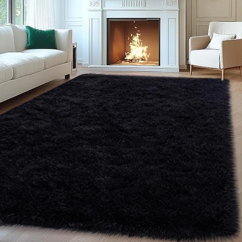 Mugorn 8x10 Area Rugs for Living Room, Large Fluffy Black Rugs for Bedroom, Soft Carpet Shag Kids Room Rug, Non-Slip Fuzzy Rugs Indoor (8ft x 10ft, Black) - Image 1