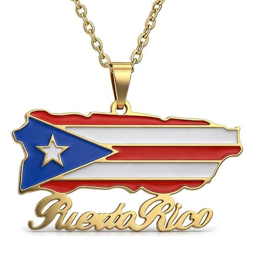 Fusamk Fashion Stainless Steel Puerto Rico Map Pendant Country Flag Pattern Necklace - Image 1