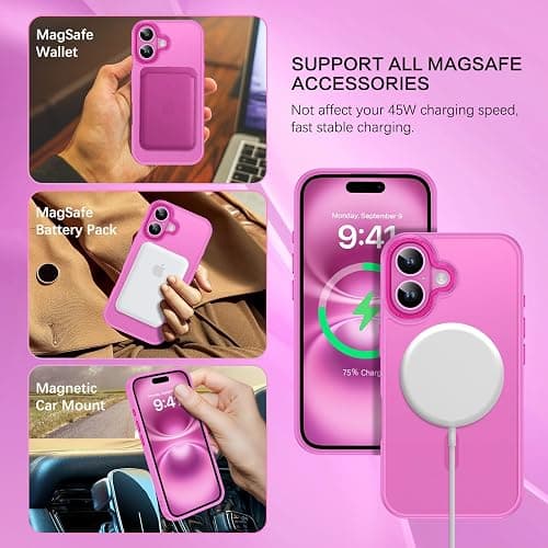 BENTOBEN Compatible with iPhone 16 Plus Case for Magnetic iPhone 16 Plus Phone Case [Compatible with Magsafe] Slim Translucent Matte Shockproof Bumper Drop Protection Girl Women Boy Cover, New Pink thumbnail 3