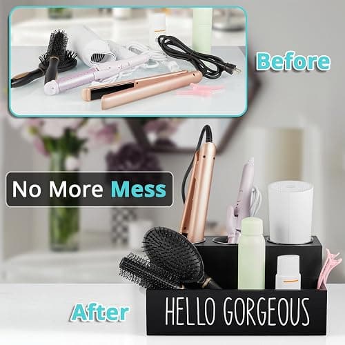 Bivvclaz Hair Tool Organizer Wall Mount, Wooden Hair Dryer Holder Countertop, Hot Tools Organizer for Hair Styling Accessories, Bathroom Supplies Vanity Caddy for Curling Wand, Blow Dryer, Black - Black thumbnail 4