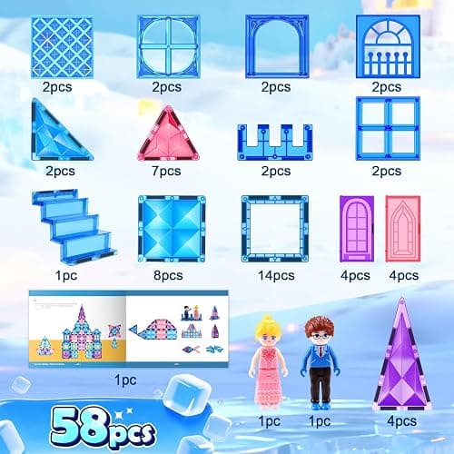 Diamond Magnetic Building Blocks for Kids - Princess Castle Magnetic Tiles Toys for 3-8 Year Old Girls & Boys - 3 4 5 6 Year Old Girl Birthday Xmas Gifts - STEM Educational Toys for Creative Play thumbnail 5