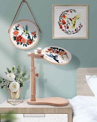 TINDTOP Beech Wood Embroidery Hoop Stand, with 3pcs Embroidery Hoops (3inch + 6inch + 8inch), Adjustable Rotated Wooden Embroidery Hoop Holder for Cross Stitch and Embroidery Projects thumbnail 7