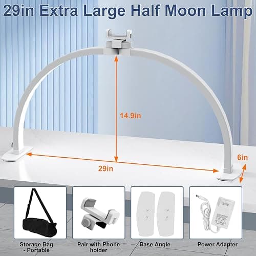iVict Half Moon Light for Nail Desk, 29In 40W Nails Tech Light with Phone Stand, 10 Adjustable Brightness, 3 Color Temperature Led Desk lamp for Nail, Tattoos, Eyebrows, Beauty(White) thumbnail 7