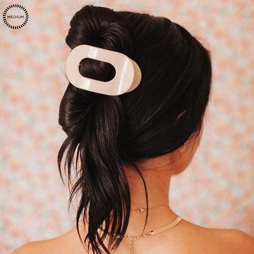 TELETIES - Medium Flat Round Clip - Strong Grip, Bendable Teeth, Comfortable Curved Design - Ideal for Medium-Thick Hair - For All Hair Textures - Almond Beige thumbnail 4