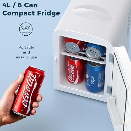 Antarctic Star Compact Refrigerator, Portable Mini Fridge, Skin Care 4L Capacity/6 Cans, for Bedroom, Car, Office & Dorm, Small Cooler for Cosmetics, Magnetic Brushed Stainless Steel Door, White thumbnail 3