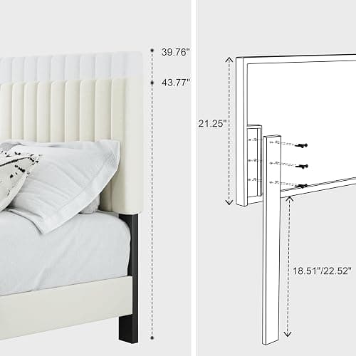 AILUNWALL Queen Size Bed Frame, Velvet Upholstered Platform Bed with Adjustable Tufted Headboard, Sturdy Frame and Slats, Noiseless, No Box Spring Required, Easy to Assemble, Beige thumbnail 6