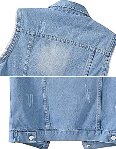 VIEWON Women's Casual Denim Waistcoat Frayed Sleeveless Ripped Jacket Vest with Pockets thumbnail 3