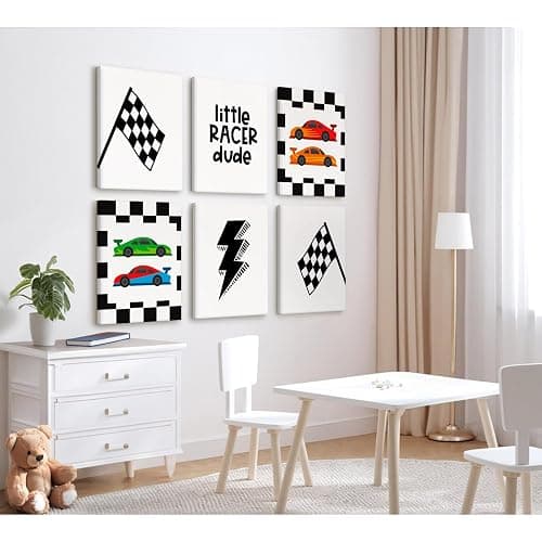 Race Car Wall Art Pictures Boys Room Wall Decor Nursery Toddler Canvas Wall Art Kids Playroom Art Prints Boys Race Car Poster Nursery Artwork Set of 6 for Bedroom 8x10 Inch Framed thumbnail 4