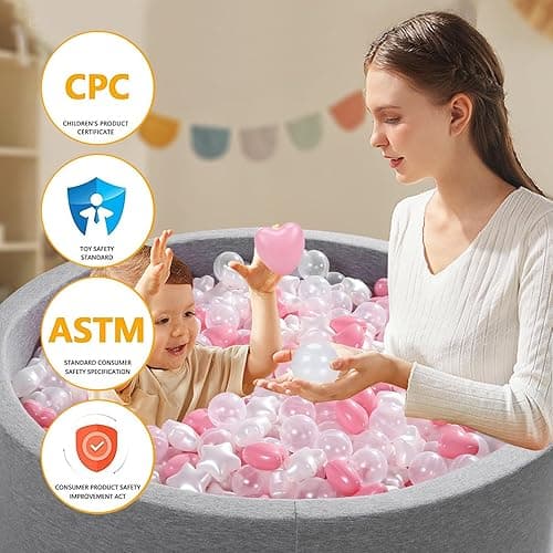 Heopeis Ball Pit Balls 100 200 500 1000 Plastic Balls for Toddlers Phthalate Free BPA Free Crush Proof Balls in Reusable Play Toys for Kids with Storage Bag Indoor Outdoor - Pink+pearl White+clear - 100 thumbnail 6