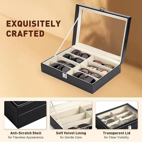 CO-Z Leather Multi Sunglasses Organizer for Women Men, Eyeglasses Eyewear Display Case with 8 Slots, Jewelry Watch Organizer, Sunglasses Jewelry Collection Case, Sunglass Glasses Storage Holder Box thumbnail 5