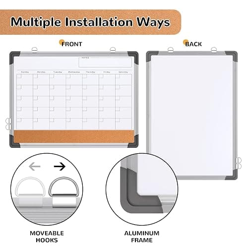 Monthly Calendar Whiteboard Dry Erase Cork Board Combination for Wall, 17"x13" Magnetic Dry Erase Board, Double-Sided White Board, Portable Board for Office, Kitchen, Planning, Memo, School, Home thumbnail 4