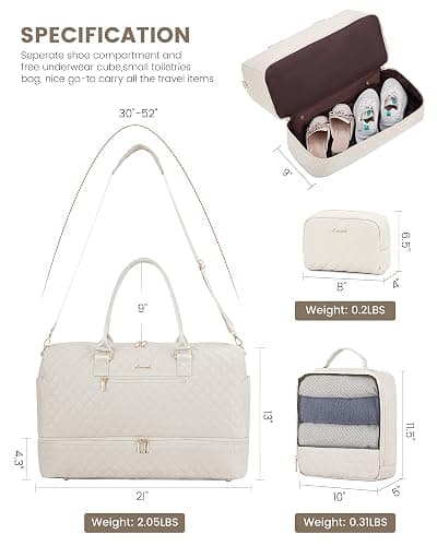 LOVEVOOK Travel Duffle Bag for Women, Weekender Overnight Bag with Shoe Compartment, Carry on Bag with Toiletry Bag, Gym Duffel Bag with Wet Pocket, Hospital Bags for Labor and Delivery 3 Pcs Set thumbnail 2