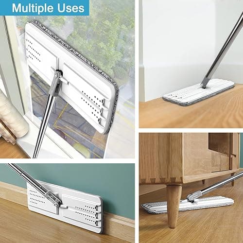 BOSHENG Mop and Bucket with Wringer Set, Hands Free Flat Floor Mop and Bucket, 3 Washable Microfiber Pads Included, Wet and Dry Use, Home Floor Cleaning System for All Floor Types and Windows thumbnail 6