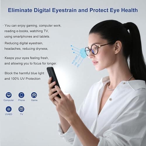 ViewJoy Retro Oval Blue Light Glasses for Women Fashion Computer Glasses Bluelight Blocking Eyewear Vintage Frame thumbnail 5