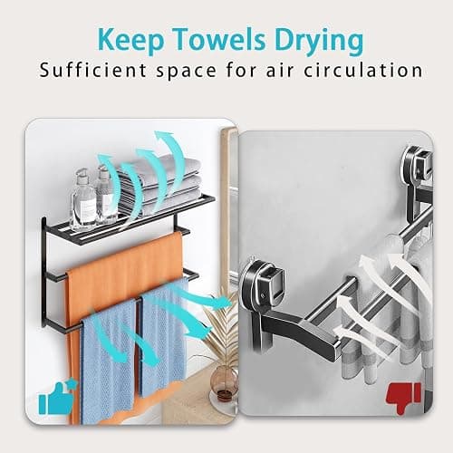 VOTZAAQ Towel Racks for Bathroom, 24 in Black Towel Shelf with Double Towel Bar, 3 Tier Stainless Steel Towel Storage, Bath Towel Holder Wall Mounted for Lavatory Organizer Decor RV Camping thumbnail 4