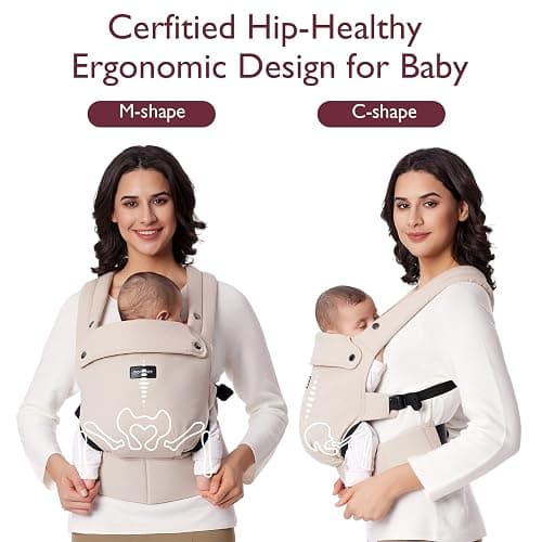 Momcozy Baby Carrier Newborn to Toddler - Ergonomic, Cozy and Lightweight Infant Carrier for 7-44lbs, Effortless to Put On, Ideal for Hands-Free Parenting, Enhanced Lumbar Support, Khaki thumbnail 4