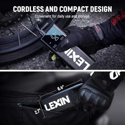 LEXIN P5 Tire Inflator Portable Air Compressor, 150PSI Electric Air Pump for Car Tires, w/Pressure Gauge&LED Light, 5000mAh Cordless Smart Pump for Car/Motorcycle/Bike/Bicycle/Scooter/Ball, Alloy thumbnail 6