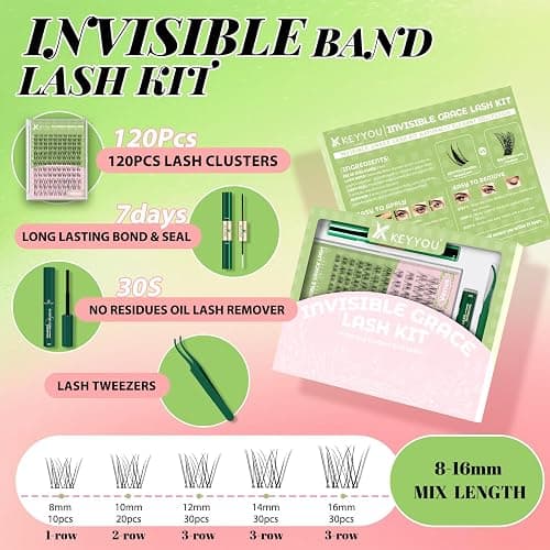 KEYYOU Venus Lash Clusters Kit, Invisible Band with Waterproof at Home | Wispy Natural Manga Eyelash Extension Kit 120pcs C Curl Lash Extensions Kit thumbnail 2