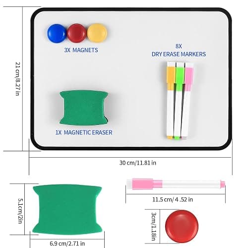 Dry Erase Whiteboards, A4 Size Small Double Sided White Boards, with Dry Erase Pens, Eraser, Magnets for School Home Office Classroom Students Drawing Writing - 30x21 cm thumbnail 3