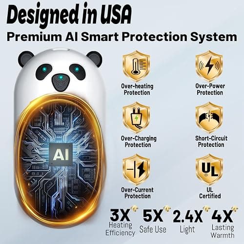 Hand Warmers Rechargeable 2 Pack,6000mAh Cute Panda Shaped Electric Hand Warmer,20Hrs Long Heating Reusable Hand Warmer,Portable Pocket USB Heater for Christmas,Outdoor,Hunting thumbnail 4