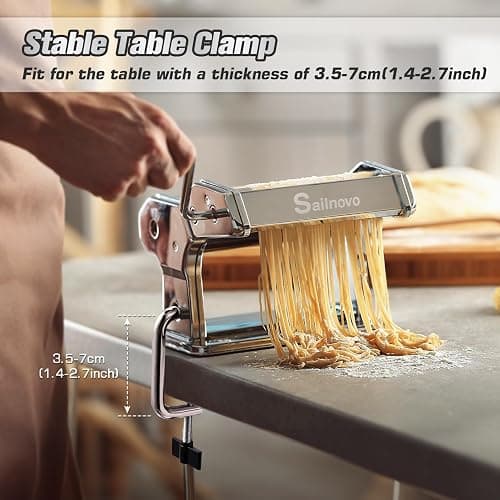 Sailnovo Pasta Maker Machine, 180 Roller Pasta Maker, 9 Adjustable Thickness Settings 2-in-1 Noodles Maker with Rollers and Cutter, Perfect for Spaghetti, Fettuccini, Lasagna or Dumpling Skin Silver thumbnail 6