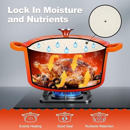 P&P CHEF 6QT Enameled Dutch Oven, Cast Iron Dutch Oven Pot with Lid for Bread Baking, Enameled Casserole Pot for Roasting Braising Stewing Frying Simmering, Various Stoves & Easy Clean, Orange thumbnail 6