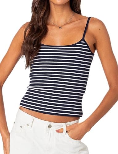 Women Stripe Print Cami Top Y2k Spaghetti Strap Backless Crop Tank Aesthetic Sleeveless Slim Fit Going Out Tops - Image 1