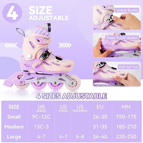 SWAY Inline Skates 4 Size Adjustable for Girls and Boys, All Wheels Light Up, Outdoor Inline Skates for Kids and Youths Age 4-16, Lightweight & Comfortable for Beginner thumbnail 2