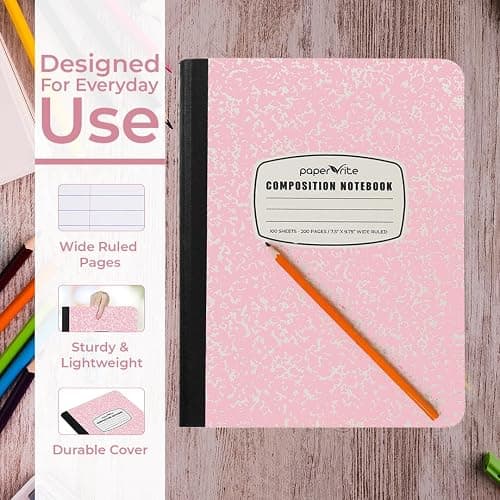 Paper Rite Assorted Marble Composition Notebook Wide Ruled (9.75x7.5 in), 100 Sheets | 200 Pages | For School, Office, Students, Teachers (1, Light Pink) thumbnail 4